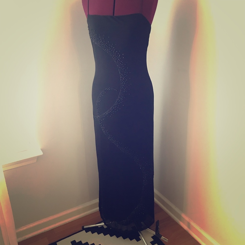 90’s black spaghetti strap dress with glitter